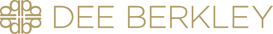 Dee Berkely logo in gold on a white background